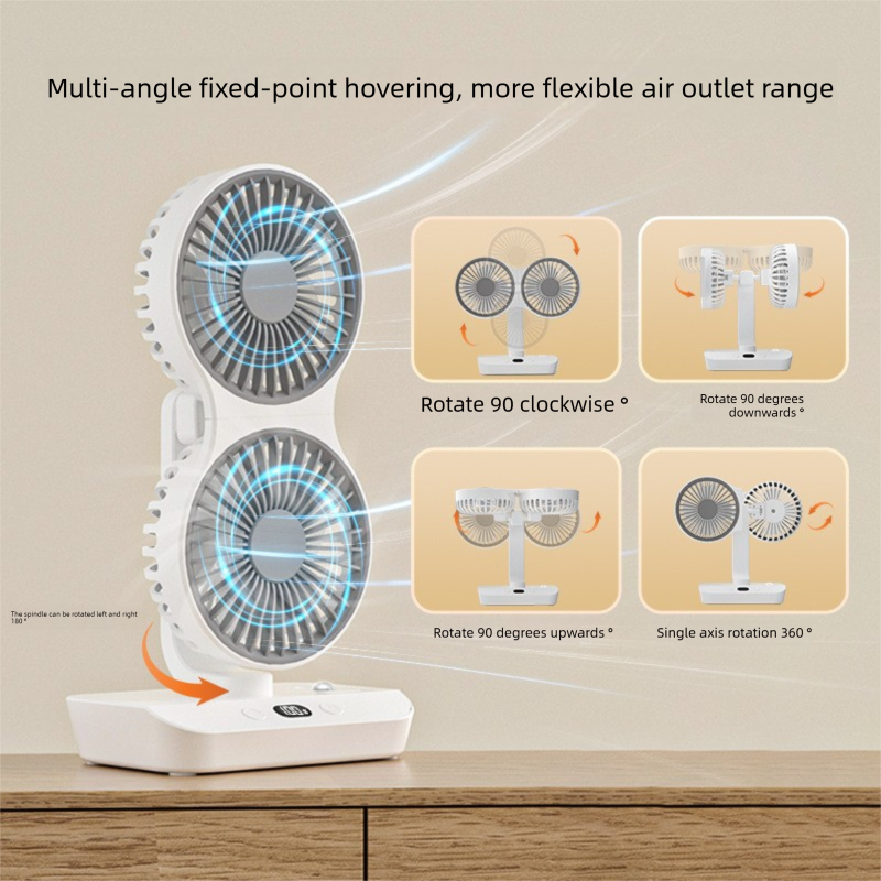 Dual-head Desktop Fan 4000mAh Rechargeable with 4 Speeds LED Display and Night Light Portable Silent Cooling Solution for Home Office and Local Travel - Image 2