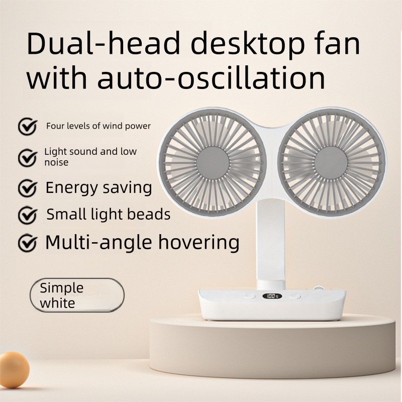 Dual-head Desktop Fan 4000mAh Rechargeable with 4 Speeds LED Display and Night Light Portable Silent Cooling Solution for Home Office and Local Travel - Image 3