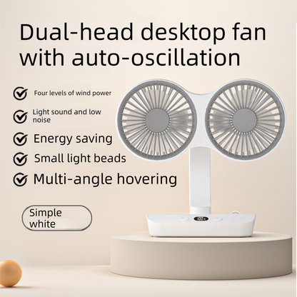 Dual-head Desktop Fan 4000mAh Rechargeable with 4 Speeds LED Display and Night Light Portable Silent Cooling Solution for Home Office and Local Travel - Image 3