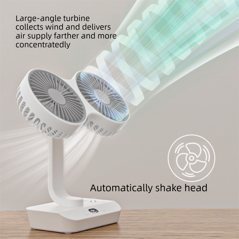 Dual-head Desktop Fan 4000mAh Rechargeable with 4 Speeds LED Display and Night Light Portable Silent Cooling Solution for Home Office and Local Travel - Image 5