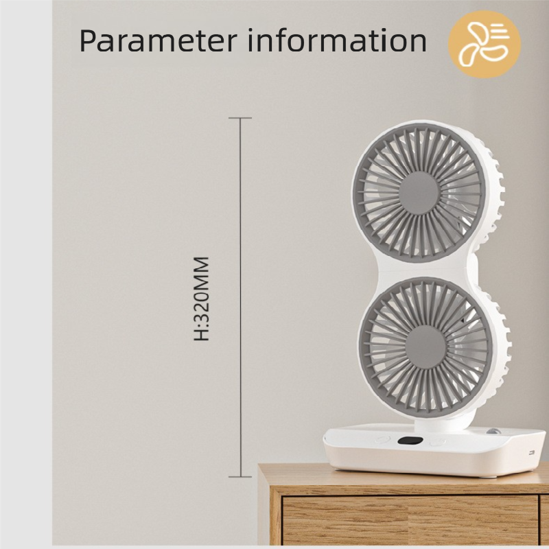 Dual-head Desktop Fan 4000mAh Rechargeable with 4 Speeds LED Display and Night Light Portable Silent Cooling Solution for Home Office and Local Travel - Image 6