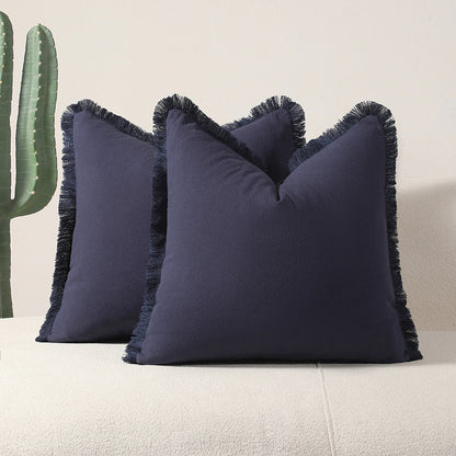 Navy blue 2 Pack Bohemian Tassel Pillowcases Soft Washed Cotton Cushion Covers for Living Room Sofa Elegant Decor Solution for Local Standard Home Environments