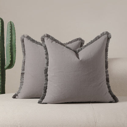 Grey 2 Pack Bohemian Tassel Pillowcases Soft Washed Cotton Cushion Covers for Living Room Sofa Elegant Decor Solution for Local Standard Home Environments