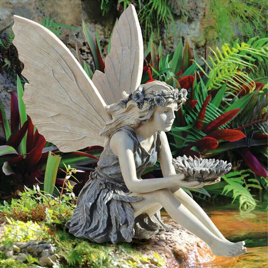 Resin Fairy Garden Statue with Sunflower Bowl Seated Design for Outdoor Decorative Use Ideal for Home and Garden Spaces Local Standard Fit - Image 2