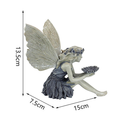 Resin Fairy Garden Statue with Sunflower Bowl Seated Design for Outdoor Decorative Use Ideal for Home and Garden Spaces Local Standard Fit - Image 3