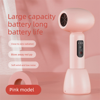 Pink Wireless Baby Hair Dryer with Constant Temperature and Negative Ion Technology for Gentle Hair and Skin Care, Ideal for Infants and Toddlers