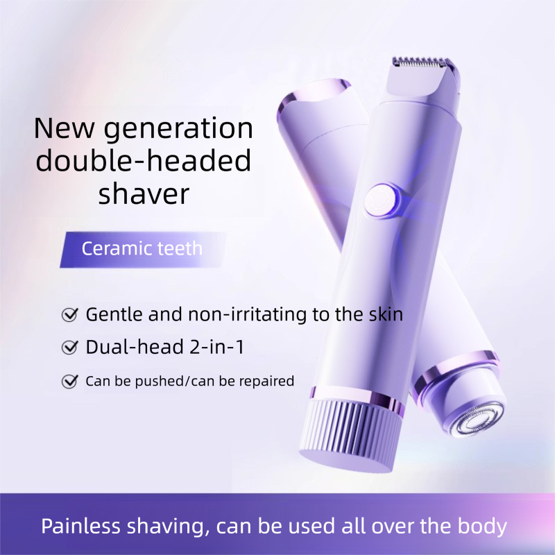 Pink Electric Hair Remover for Women 2-in-1 Dual Head Trimmer and Shaver with Ceramic Blades IPX7 Waterproof for Painless Full Body and Bikini Grooming - Image 4