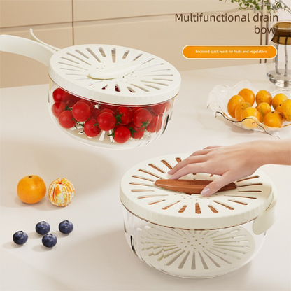 Brown Small Multi-functional Fruit and Vegetable Washing Bowl with Lid and Hidden Handle Double-Layer Drainage Container for Refrigerator Storage and Outdoor Picnic Efficient Food Preservation for Local Standard Kitchens - Image 2