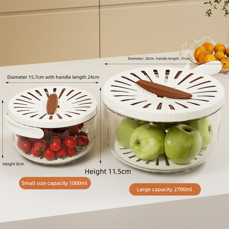 Brown Small Multi-functional Fruit and Vegetable Washing Bowl with Lid and Hidden Handle Double-Layer Drainage Container for Refrigerator Storage and Outdoor Picnic Efficient Food Preservation for Local Standard Kitchens - Image 5