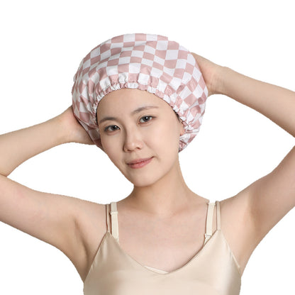 Burgundy tartan Premium Double-Layer Waterproof Shower Cap for Women Long Hair Protection Stylish Reusable Bath Hat for Professional Hair Care at Local Spas and Homes - Image 4