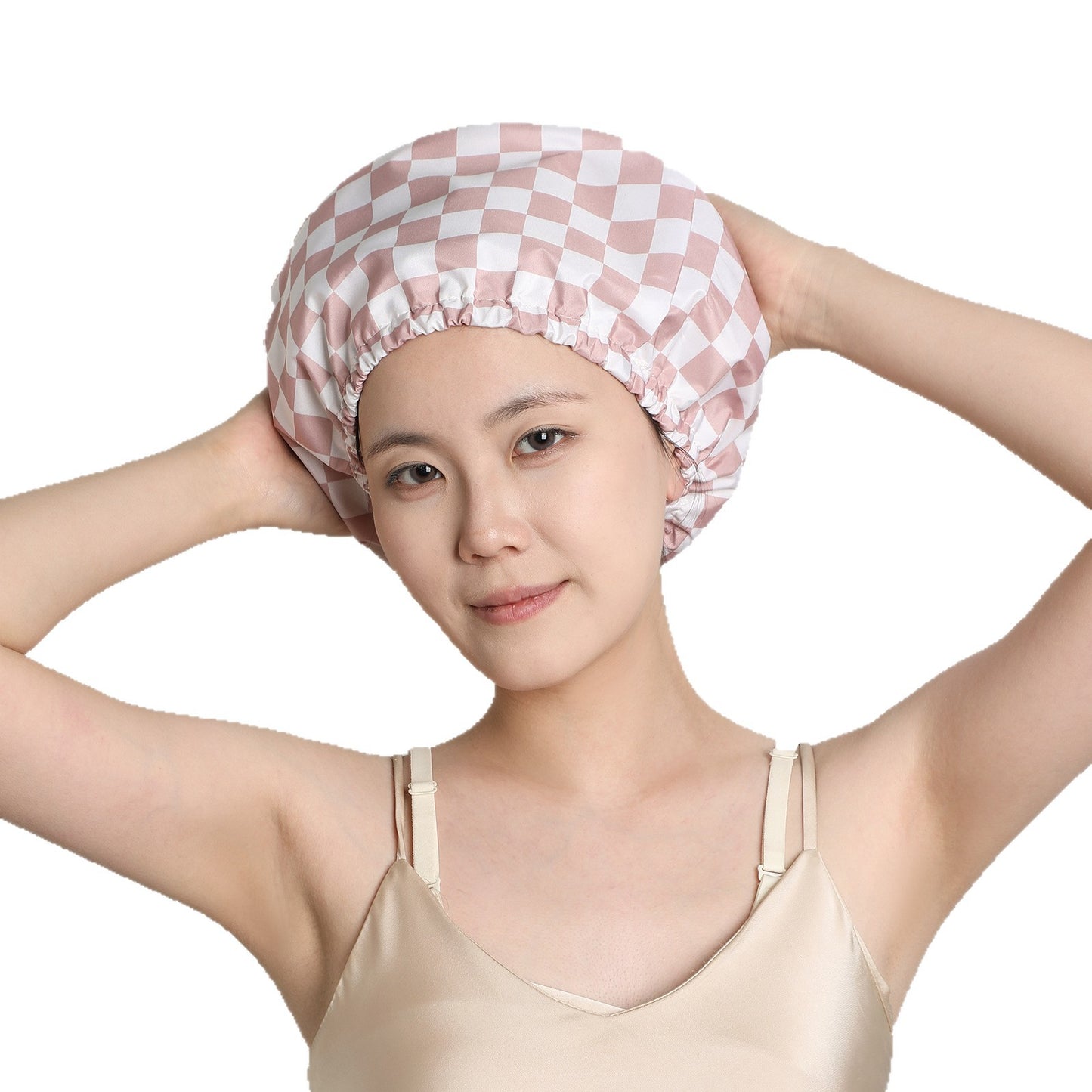 Pink cherries Premium Double-Layer Waterproof Shower Cap for Women Long Hair Protection Stylish Reusable Bath Hat for Professional Hair Care at Local Spas and Homes - Image 4