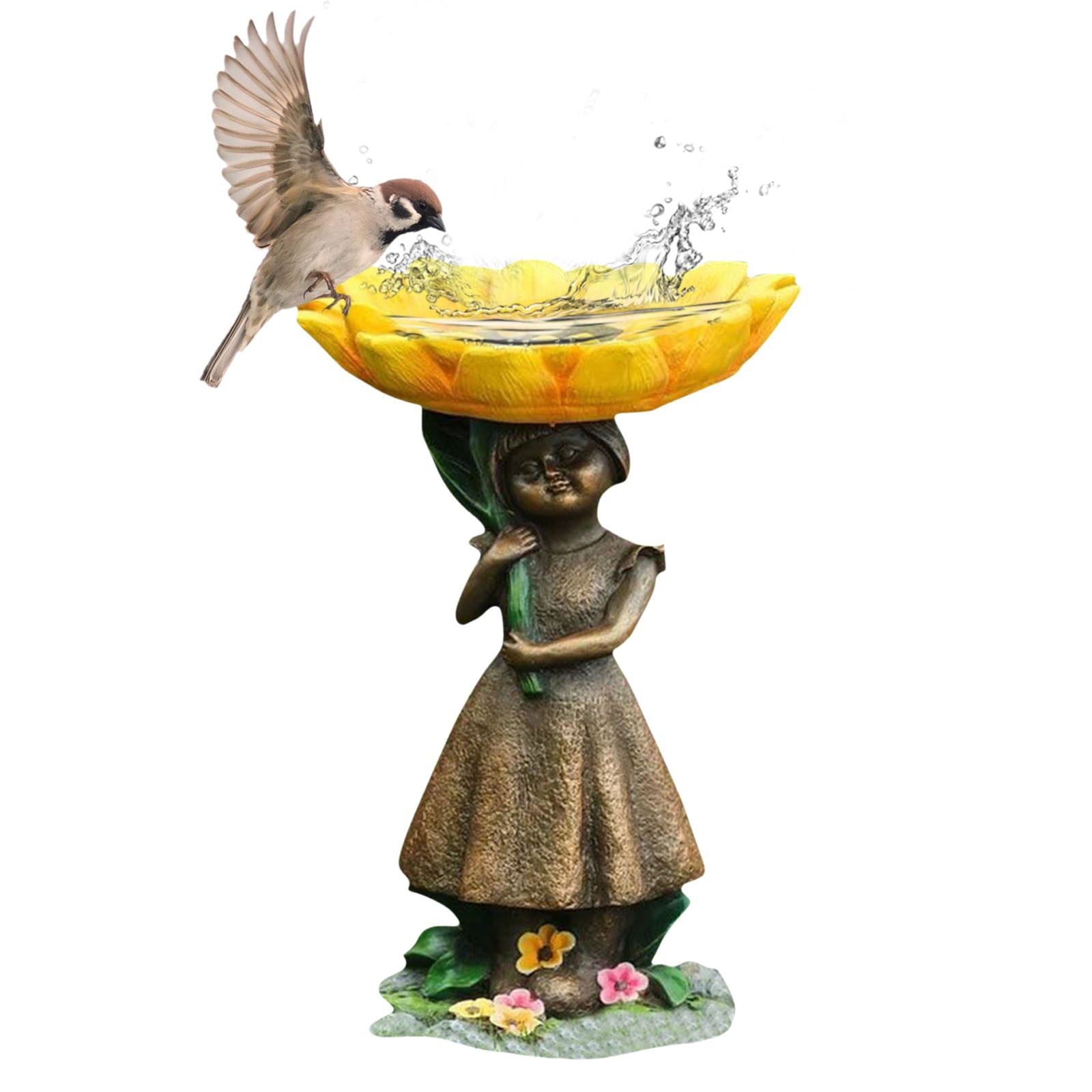 Girl Resin Bird Feeder with Natural Stump Design for Garden and Outdoor Decor, Ideal for Attracting Birds and Enhancing Yard Aesthetics - Image 2