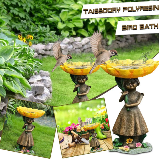 Girl Resin Bird Feeder with Natural Stump Design for Garden and Outdoor Decor, Ideal for Attracting Birds and Enhancing Yard Aesthetics - Image 3
