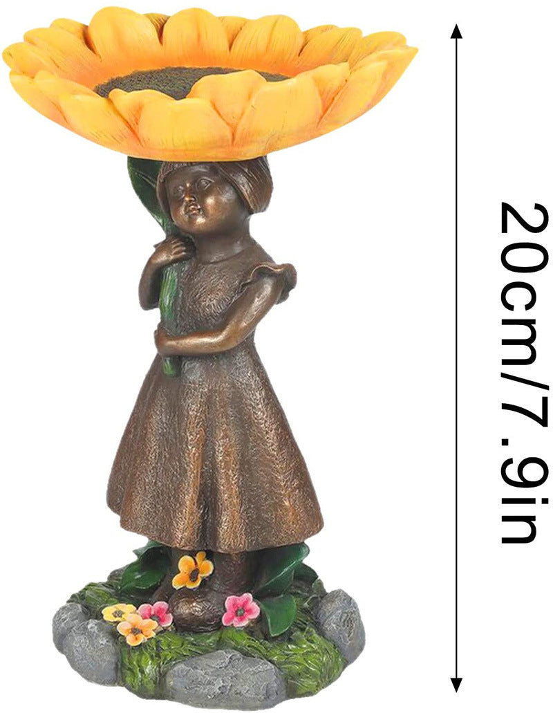 Girl Resin Bird Feeder with Natural Stump Design for Garden and Outdoor Decor, Ideal for Attracting Birds and Enhancing Yard Aesthetics - Image 4