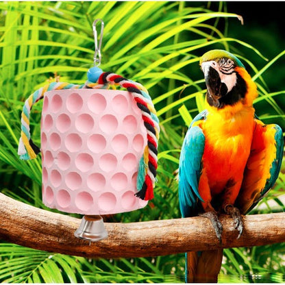 2-Pack Pink Hanging Bird Chew Toy with Bell and Rope, Ideal for Parrots, Squirrels, and Rodents – Durable Wood-Based Grinding Stone for Beak Exercise and Enrichment - Image 2