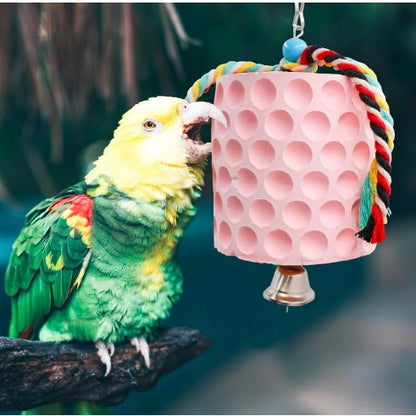 2-Pack Green Hanging Bird Chew Toy with Bell and Rope, Ideal for Parrots, Squirrels, and Rodents – Durable Wood-Based Grinding Stone for Beak Exercise and Enrichment - Image 3