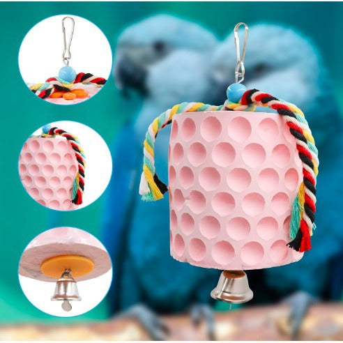 2-Pack White Hanging Bird Chew Toy with Bell and Rope, Ideal for Parrots, Squirrels, and Rodents – Durable Wood-Based Grinding Stone for Beak Exercise and Enrichment - Image 4