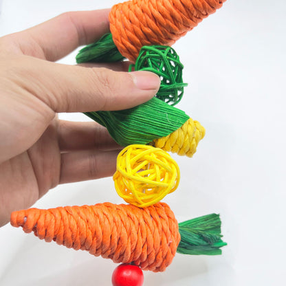 2-Pack Radish and sweetcorn skewers Bird Chew Toy for Parrots, Budgies, Hamsters, Rabbits & Small Pets – Hanging Carrot-Shaped Enrichment Toy with Natural Fibers for Beak Grinding and Mental Stimulation - Image 2
