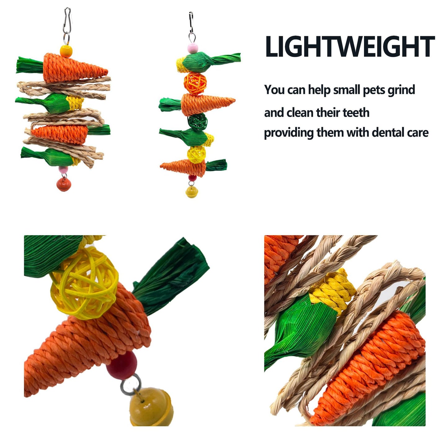 2-Pack Radish and sweetcorn skewers Bird Chew Toy for Parrots, Budgies, Hamsters, Rabbits & Small Pets – Hanging Carrot-Shaped Enrichment Toy with Natural Fibers for Beak Grinding and Mental Stimulation - Image 3