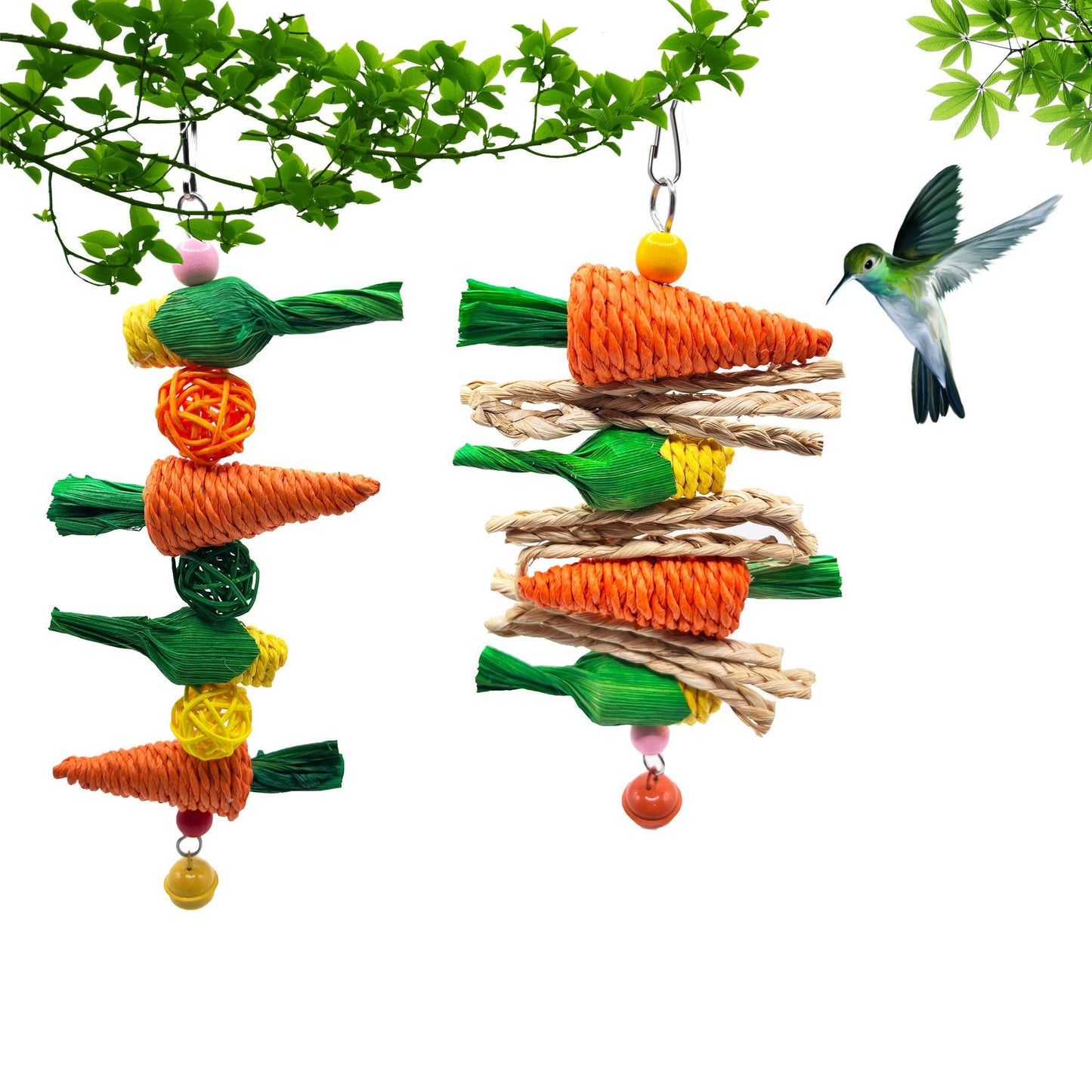 2-Pack Radish and sweetcorn skewers Bird Chew Toy for Parrots, Budgies, Hamsters, Rabbits & Small Pets – Hanging Carrot-Shaped Enrichment Toy with Natural Fibers for Beak Grinding and Mental Stimulation - Image 4