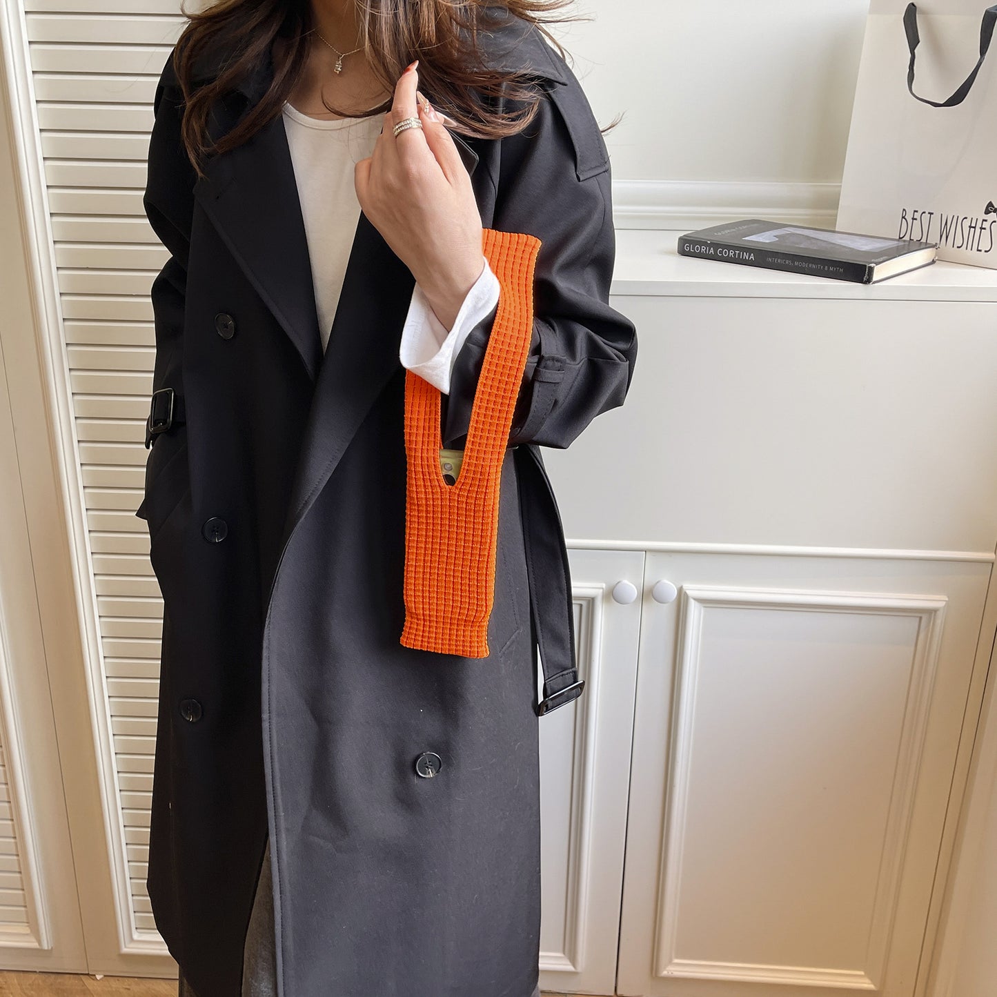 Cyan High-Elastic Knit Short Phone Sling Bag – Compact Streetwear Accessory for iPhone, Minimalist Single Shoulder Carry with Stretchy Ribbed Design - Image 3