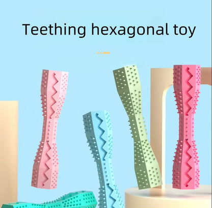 2-Pack Pink Hexagonal Pet Chew Toy – Durable Rubber Dog & Cat Teething Stick for Dental Care, Biting Relief and Mental Stimulation - Image 2