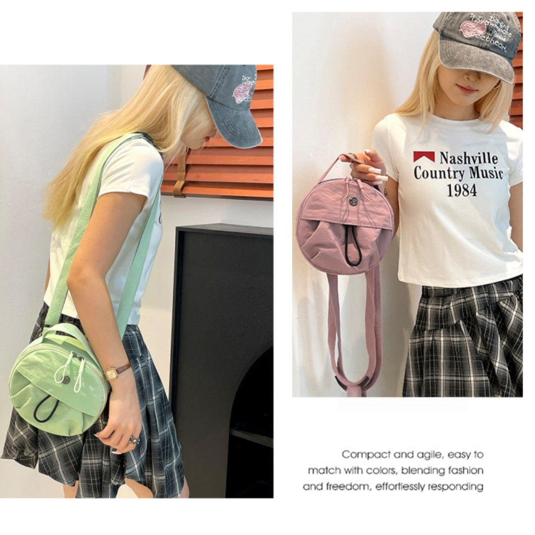 Purple Fashionable Round Crossbody Bag with Water-Resistant Nylon and Multi-Pocket Design for Daily Travel Lightweight Hands-Free Storage Solution for Local Professionals - Image 2