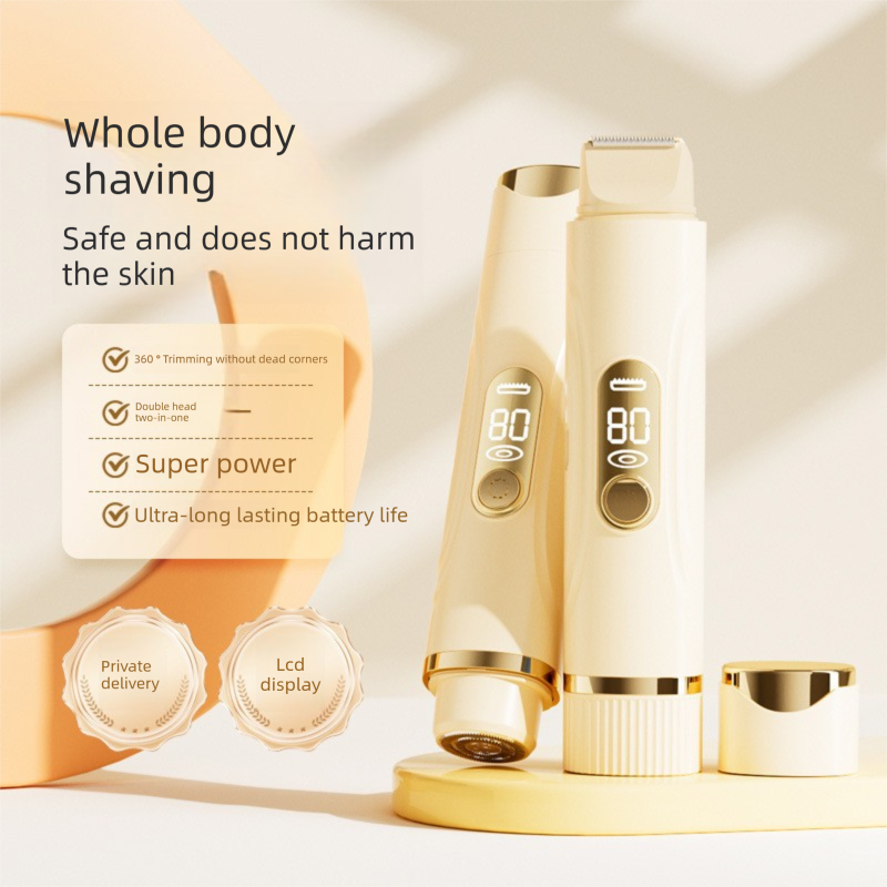 Beige Dual-Head Electric Hair Remover for Women – Portable, Quiet & Waterproof Body Grooming Trimmer with Smooth Skin Care Design - Image 3