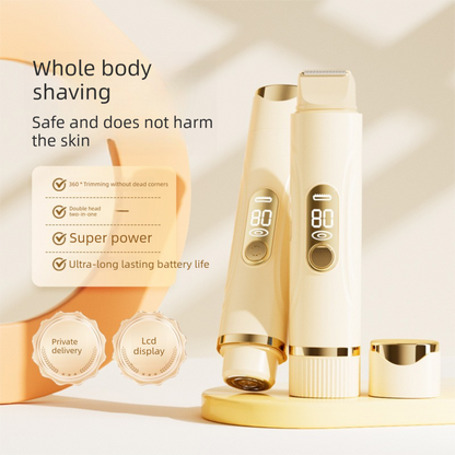Beige Dual-Head Electric Hair Remover for Women – Portable, Quiet & Waterproof Body Grooming Trimmer with Smooth Skin Care Design - Image 3