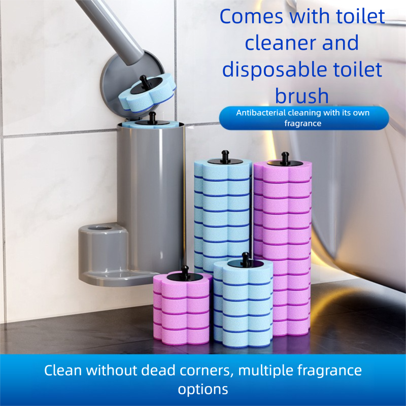 White Disposable Toilet Brush Set with Built-in Cleaner – Wall-Mountable, No-Drill Bathroom Cleaning Kit with Replaceable Heads(5 ocean-cleaning cotton pads) - Image 4