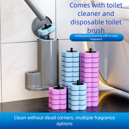 Grey Disposable Toilet Brush Set with Built-in Cleaner – Wall-Mountable, No-Drill Bathroom Cleaning Kit with Replaceable Heads(5 ocean-cleaning cotton pads) - Image 4