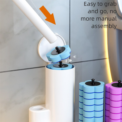 Grey Disposable Toilet Brush Set with Built-in Cleaner – Wall-Mountable, No-Drill Bathroom Cleaning Kit with Replaceable Heads(10 ocean-cleaning cotton pads) - Image 3