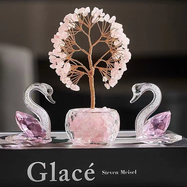 Pink Natural Crystal Tree Ornament – Handmade Miniature Decorative Tree with Glass Base for Home, Office & Gift - Image 2