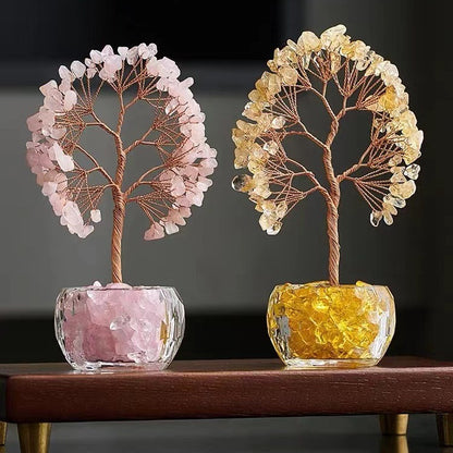 Pink Natural Crystal Tree Ornament – Handmade Miniature Decorative Tree with Glass Base for Home, Office & Gift - Image 3