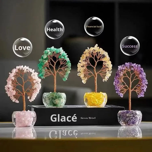 Pink Natural Crystal Tree Ornament – Handmade Miniature Decorative Tree with Glass Base for Home, Office & Gift - Image 5