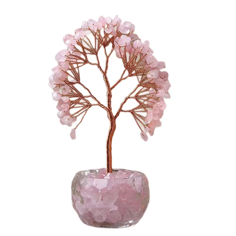 Pink Natural Crystal Tree Ornament – Handmade Miniature Decorative Tree with Glass Base for Home, Office & Gift - Image 5