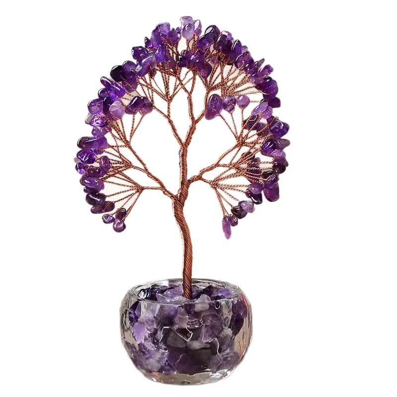 Purple Natural Crystal Tree Ornament – Handmade Miniature Decorative Tree with Glass Base for Home, Office & Gift - Image 5