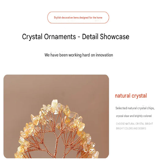 Yellow Natural Crystal Tree Ornament – Handmade Miniature Decorative Tree with Glass Base for Home, Office & Gift - Image 6