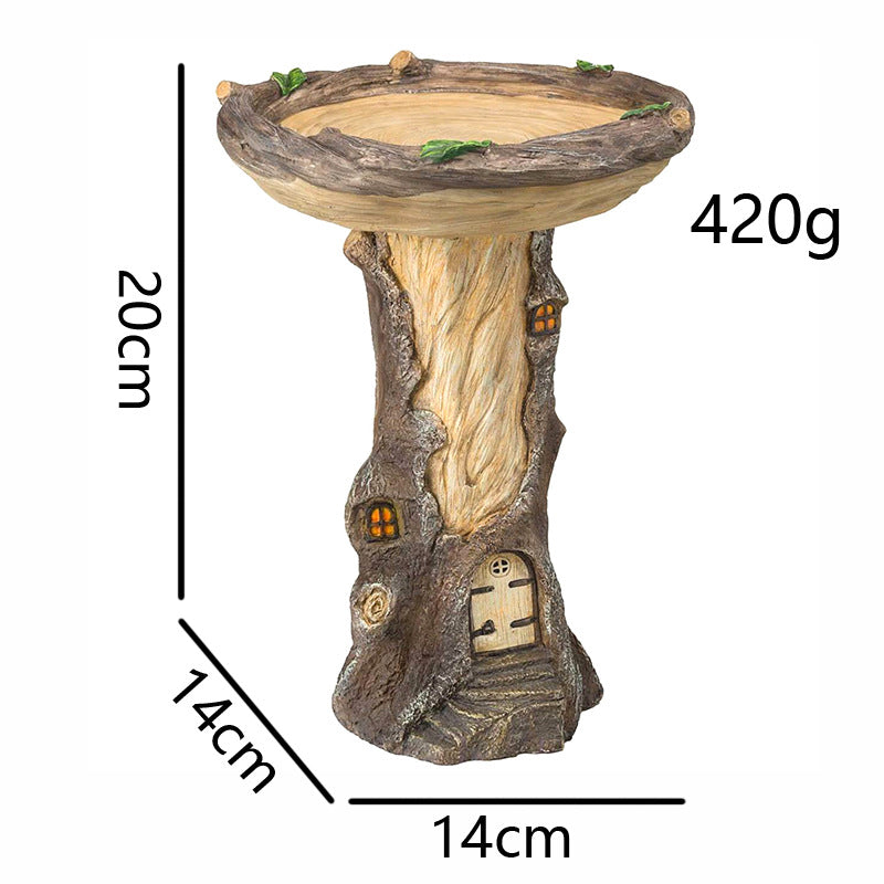 Whimsical Tree Stump Bird Bath – Resin Garden Decor with Fairy House Design for Outdoor & Patio - Image 2