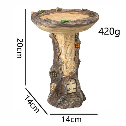 Whimsical Tree Stump Bird Bath – Resin Garden Decor with Fairy House Design for Outdoor & Patio - Image 2