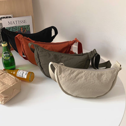 Grey Lightweight Nylon Crossbody Bag – Compact Saddle Style with Adjustable Strap for Everyday Use - Image 2