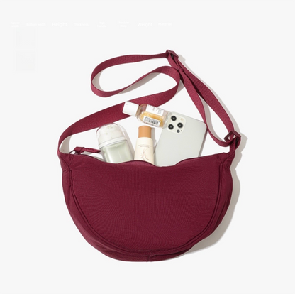 Wine Red Lightweight Nylon Crossbody Bag – Compact Saddle Style with Adjustable Strap for Everyday Use