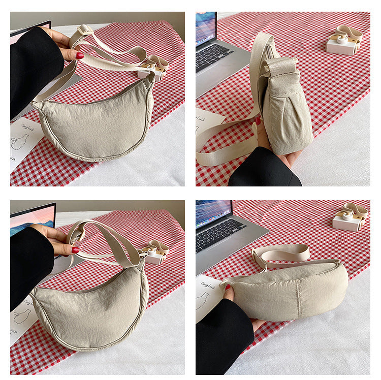 Black Lightweight Nylon Crossbody Bag – Compact Saddle Style with Adjustable Strap for Everyday Use - Image 3