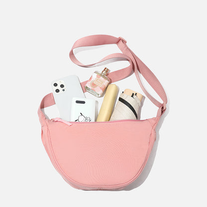 Coconut flour Lightweight Nylon Crossbody Bag – Compact Saddle Style with Adjustable Strap for Everyday Use