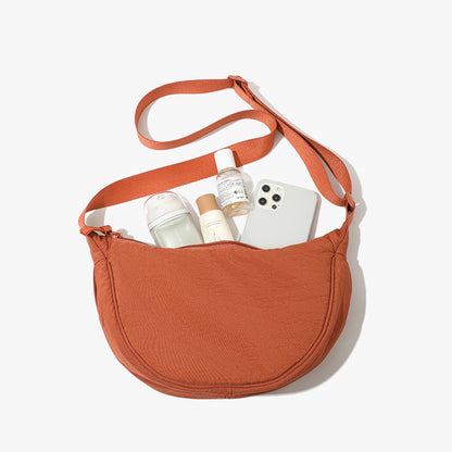 Orange Lightweight Nylon Crossbody Bag – Compact Saddle Style with Adjustable Strap for Everyday Use