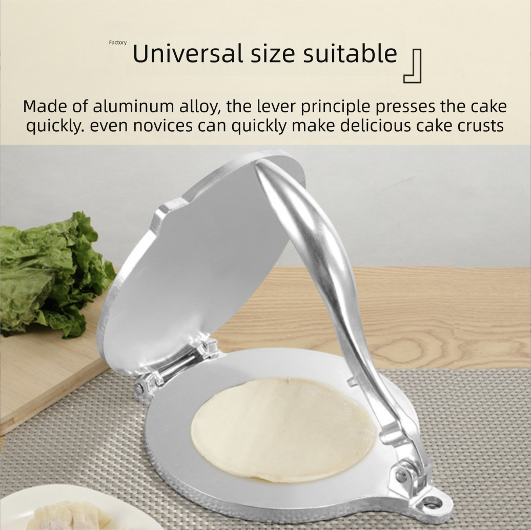 Silver Manual Dough Press – Aluminum Alloy Cake & Tortilla Press for Homemade Baking and Cooking(16cm) - Image 2