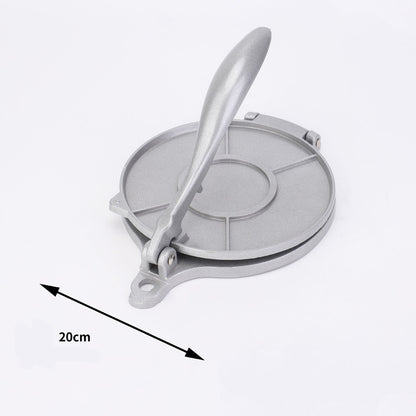 Silver Manual Dough Press – Aluminum Alloy Cake & Tortilla Press for Homemade Baking and Cooking(20cm)
