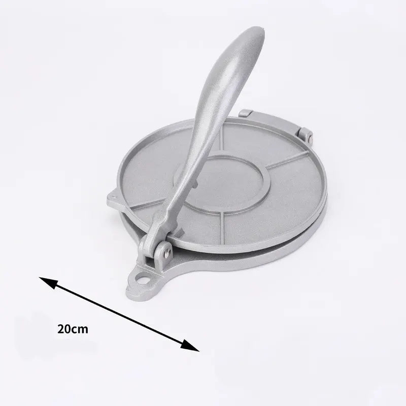 Silver Manual Dough Press – Aluminum Alloy Cake & Tortilla Press for Homemade Baking and Cooking(20cm)