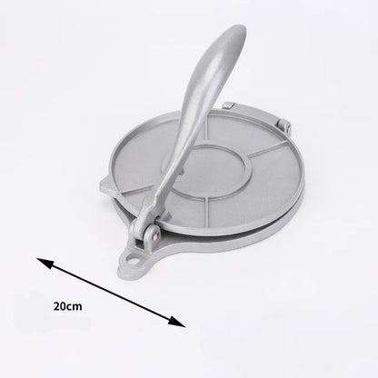 Silver Manual Dough Press – Aluminum Alloy Cake & Tortilla Press for Homemade Baking and Cooking(20cm)