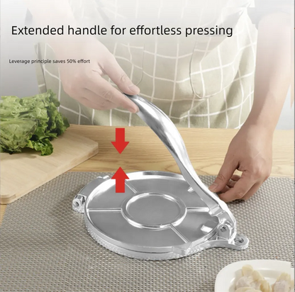 Silver Manual Dough Press – Aluminum Alloy Cake & Tortilla Press for Homemade Baking and Cooking(20cm) - Image 3
